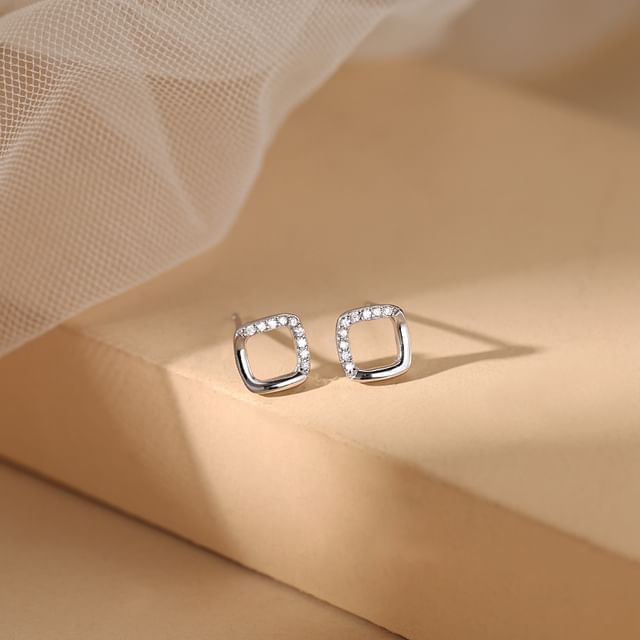 Earring Rhinestone Designs) Geometric Stud Silver Sterling (Various