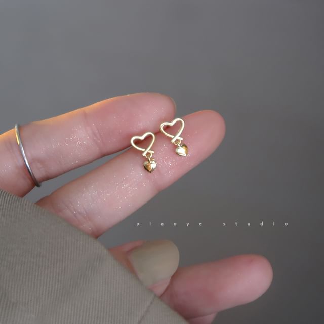 Earring Drop Heart Silver Sterling