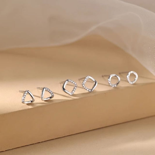 Earring Rhinestone Designs) Geometric Stud Silver Sterling (Various