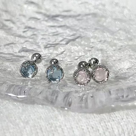 Faux Silver Earring Sterling Gemstone Barbell