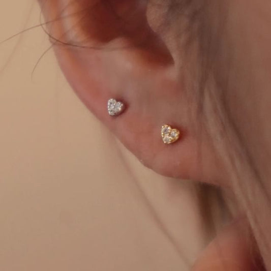 Silver Barbell Rhinestone Sterling Heart Earring