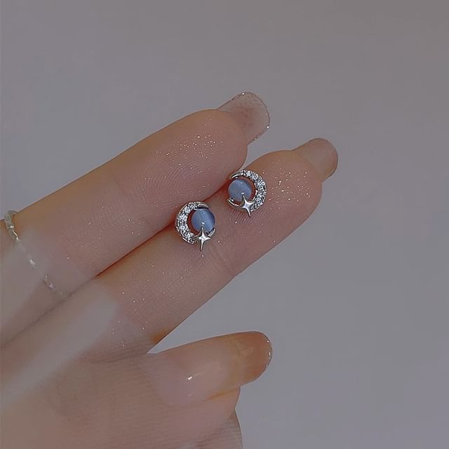 Stud Moon Earring Sterling Silver