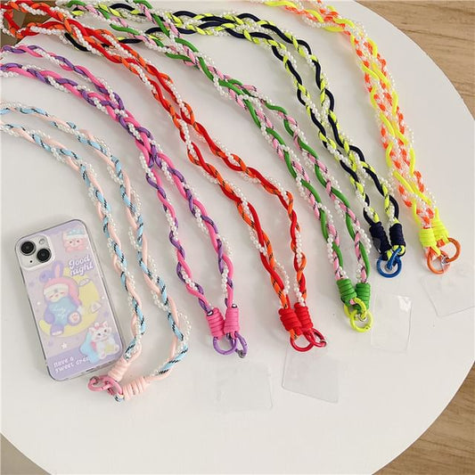 Phone Faux Braided with Lanyard Pad Pearl