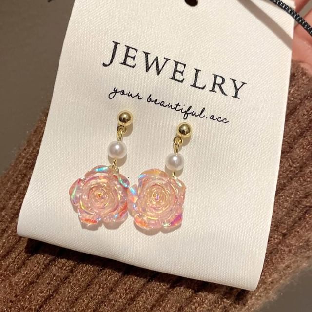 Faux Dangle Earring Alloy Floral Pearl