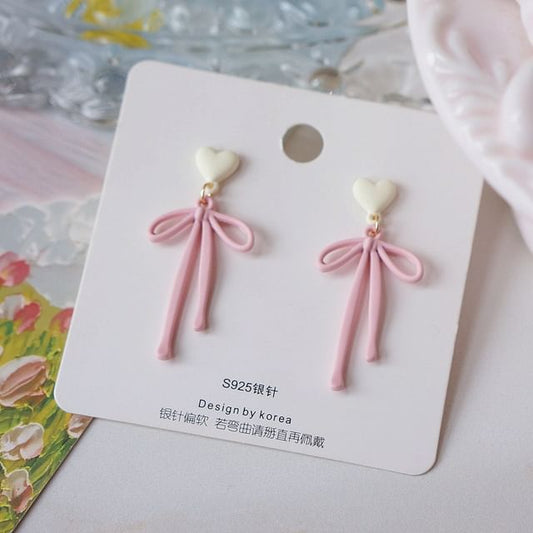 Heart Bow Earring Alloy Drop