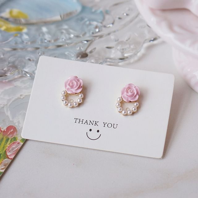 Stud Pearl Floral Faux Earring Alloy
