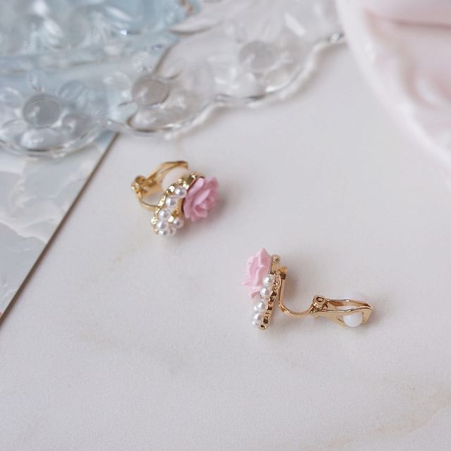Stud Pearl Floral Faux Earring Alloy