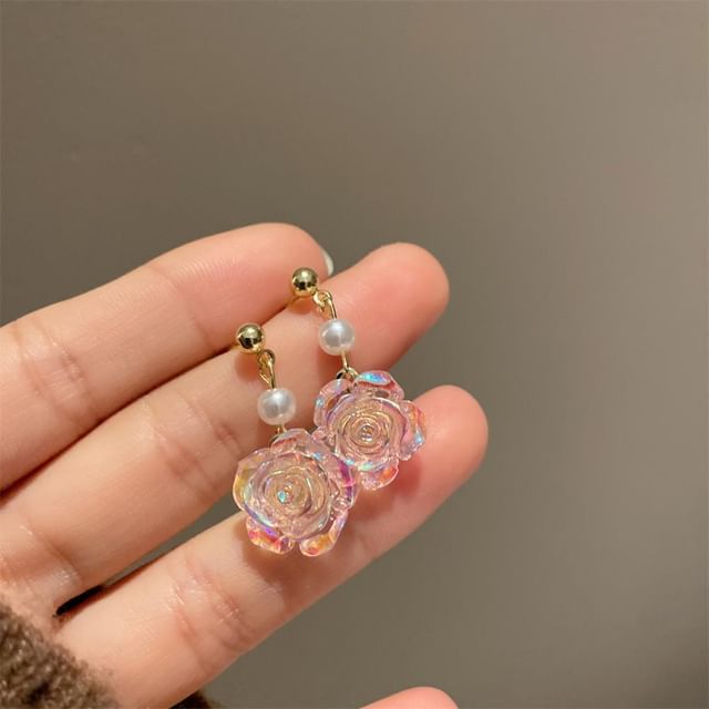 Faux Dangle Earring Alloy Floral Pearl
