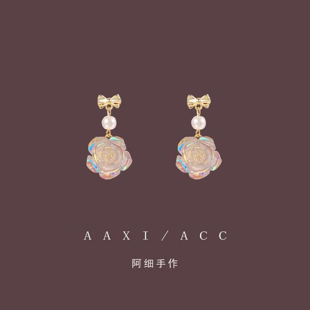Faux Dangle Earring Alloy Floral Pearl