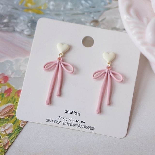 Heart Bow Earring Alloy Drop