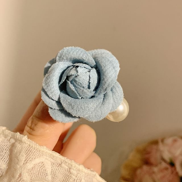Faux Hair Clip Pearl Fabric Floral