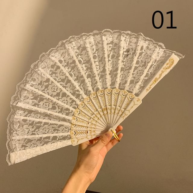 Hand Lace (Various / Set Floral Designs) Foldable Choker Fan