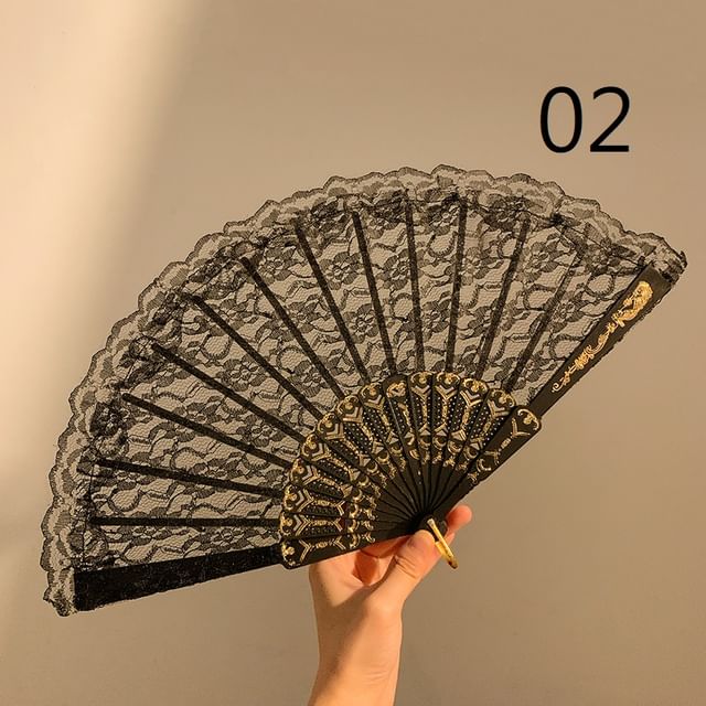Hand Lace (Various / Set Floral Designs) Foldable Choker Fan