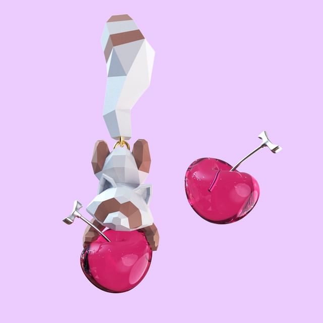 Cherry / Clip-On Raccoon Earring Stud Ear