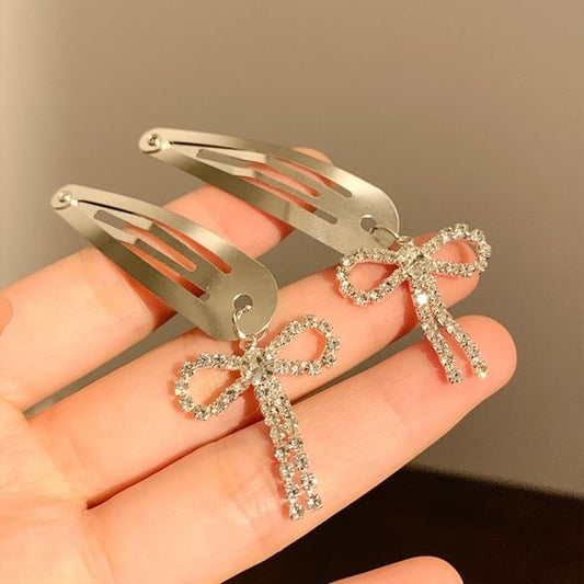 Clip Alloy Bow Set Hair Rhinestone /