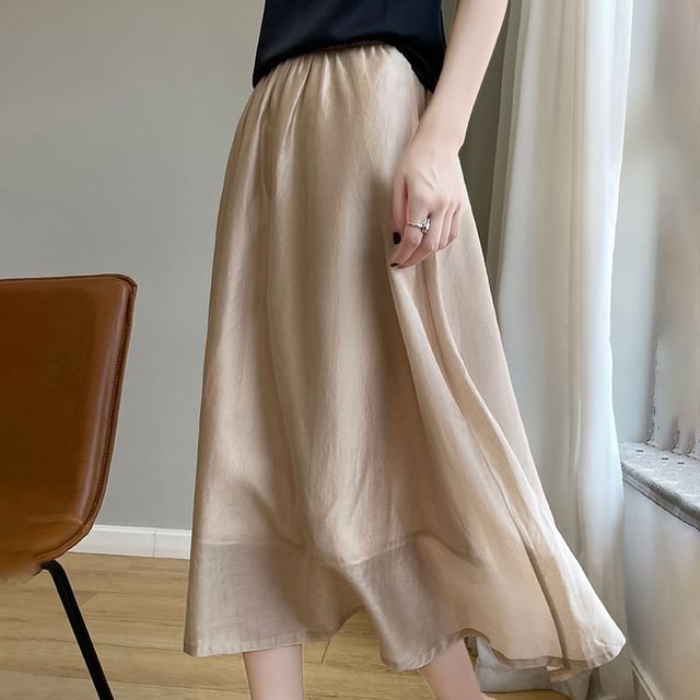 High Rise Plain Midi A-Line Skirt
