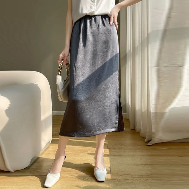 High Waist Embroidered Midi Skirt