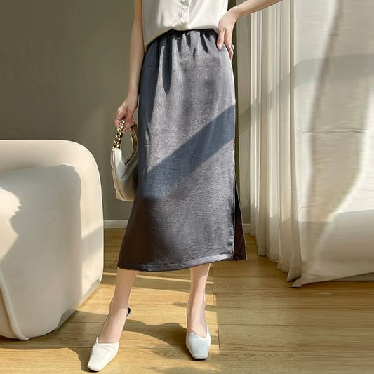 High Waist Embroidered Midi Skirt