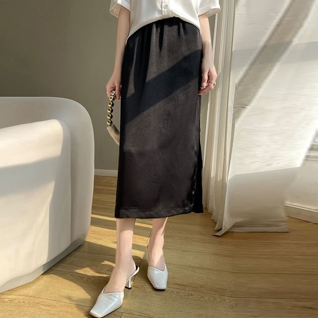 High Waist Embroidered Midi Skirt