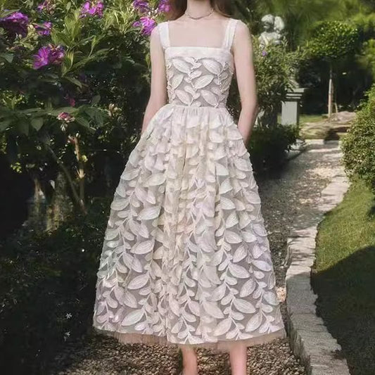 Wide Strap Feather Embroidered A-Line Cocktail Dress