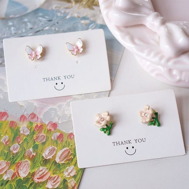 Stud Earring Butterfly / Floral Alloy
