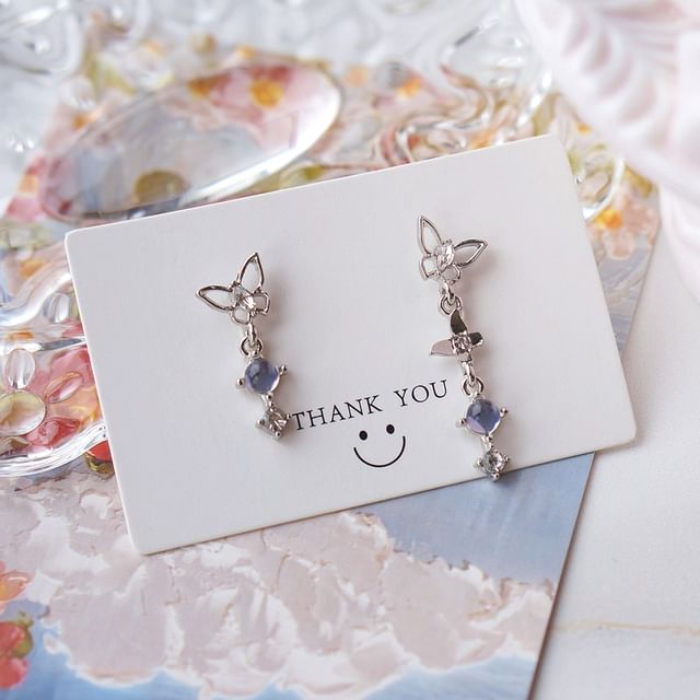Earring Faux Dangle Butterfly Crystal Alloy Asymmetrical