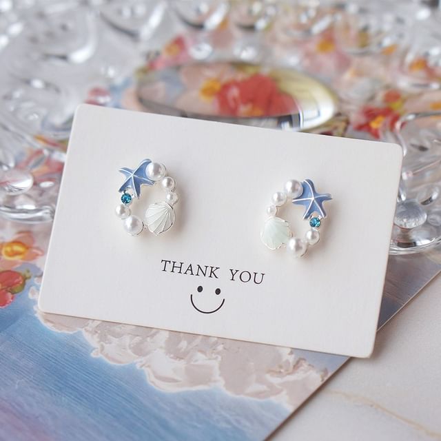 Stud Earring Pearl Faux Alloy Shell Starfish