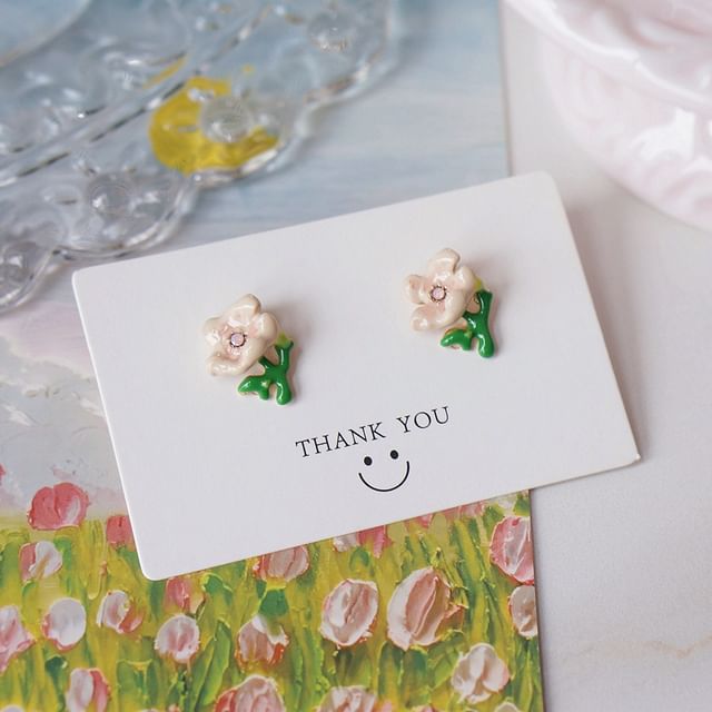 Stud Earring Butterfly / Floral Alloy