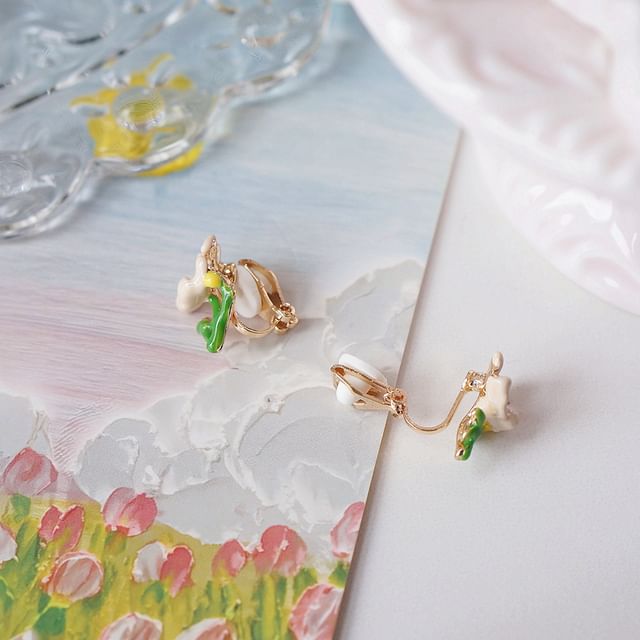 Stud Earring Butterfly / Floral Alloy