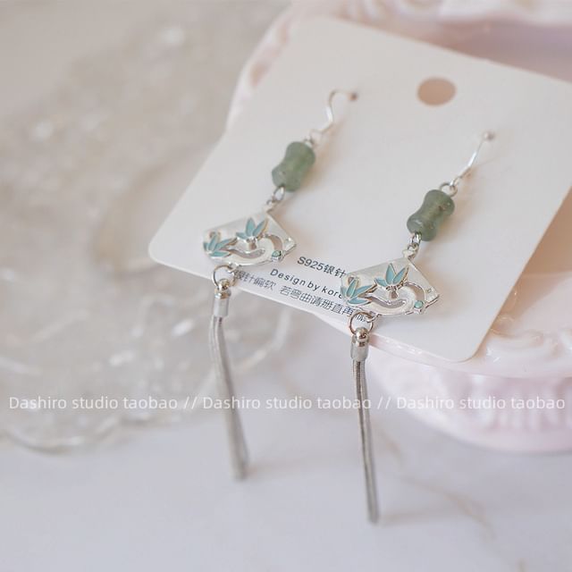 Gemstone Alloy Fan Earring Dangle Faux