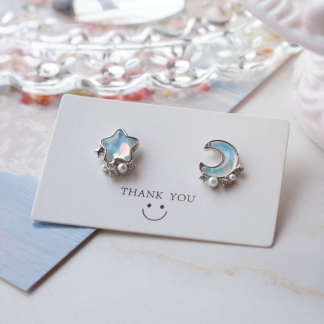 Alloy Moon Earring Stud Star Asymmetrical