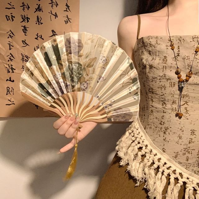 Foldable Designs) Print Fan (Various Hand Bamboo