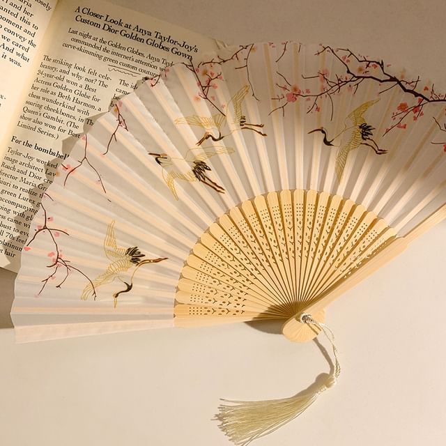 Foldable Designs) Print Fan (Various Hand Bamboo