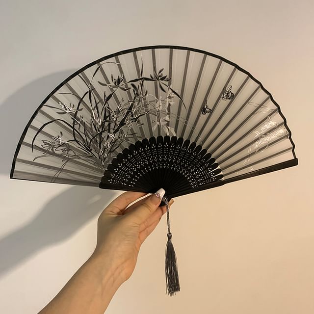 Foldable Designs) Print Fan (Various Hand Bamboo
