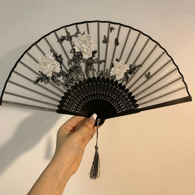 Foldable Designs) Print Fan (Various Hand Bamboo
