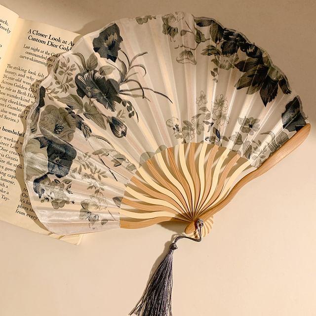 Foldable Designs) Print Fan (Various Hand Bamboo