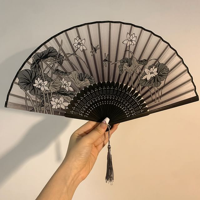Foldable Designs) Print Fan (Various Hand Bamboo