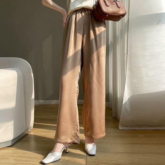 High Waist Plain Wide Leg Pants