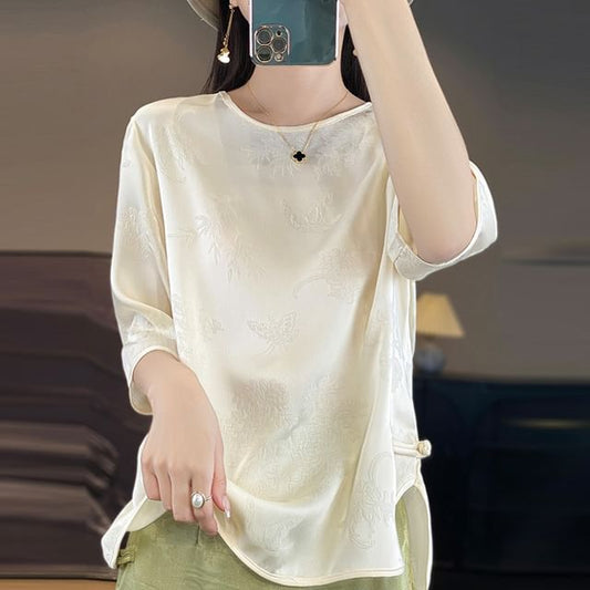 3/4-Sleeve Crewneck Plain Tee