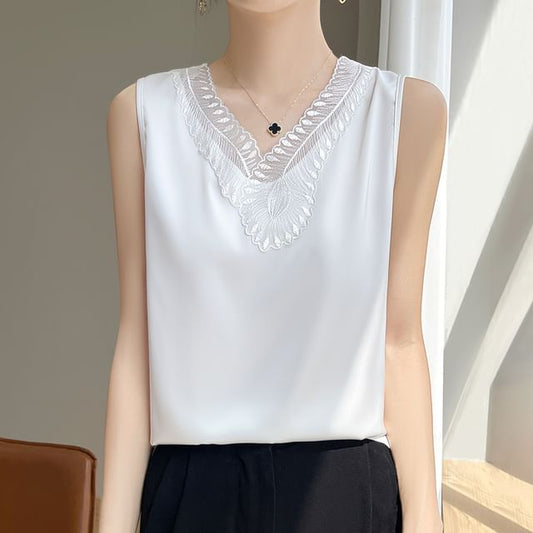V-Neck Lace Trim Tank Top