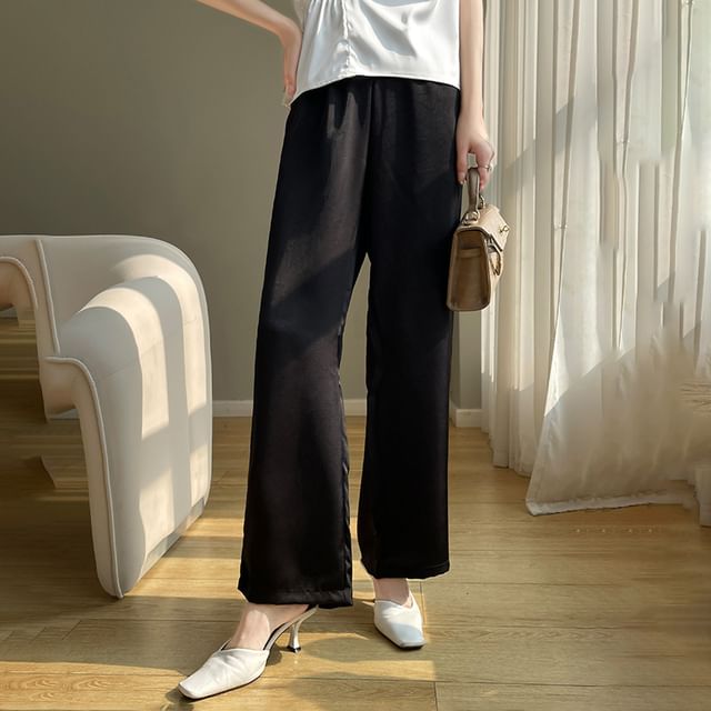 High Waist Plain Wide Leg Pants