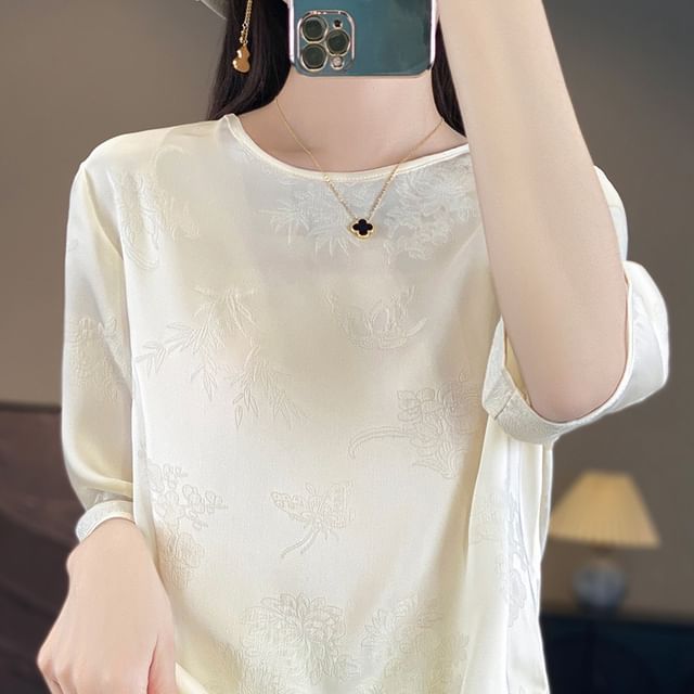 3/4-Sleeve Crewneck Plain Tee