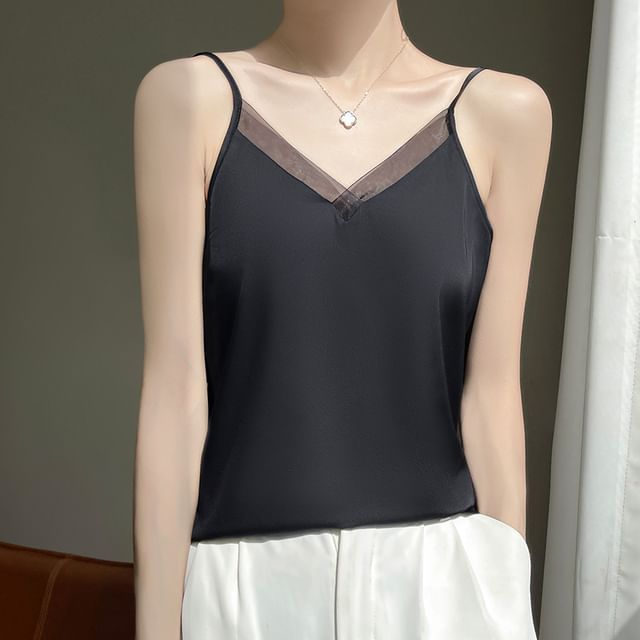 V-Neck Lace Trim Plain Cami Top