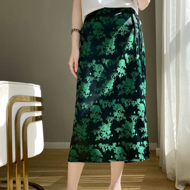 High Waist Floral Print Midi Skirt