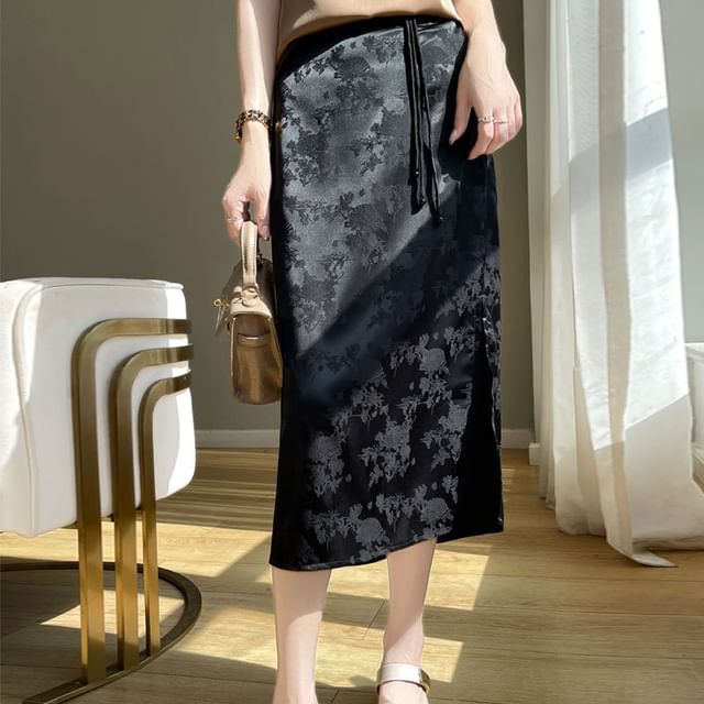 High Waist Floral Print Midi Skirt