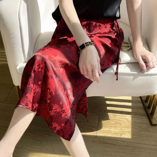 High Waist Floral Print Midi Skirt