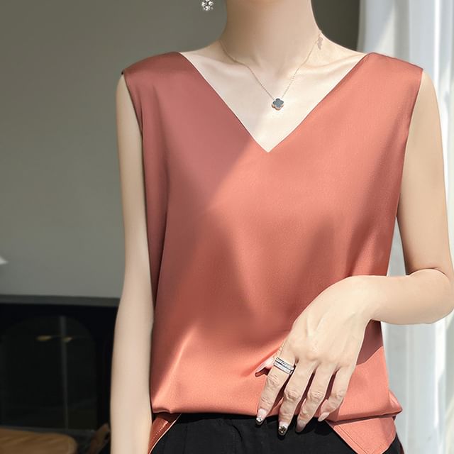 V-Neck Plain Tank Top