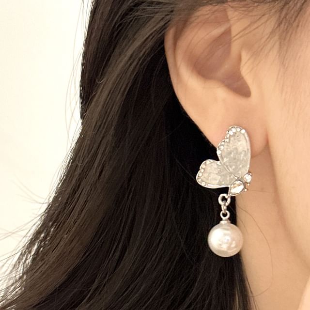 Earring Pearl Alloy Crystal Drop Faux / Butterfly Floral