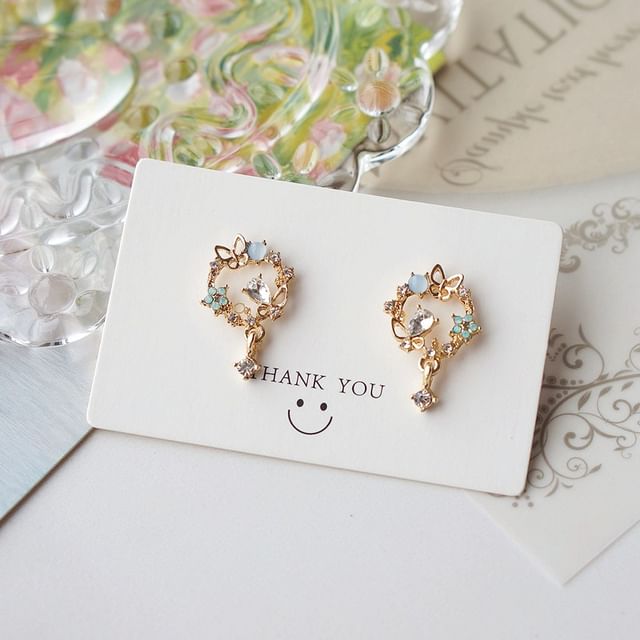 Earring Drop Butterfly Alloy Rhinestone