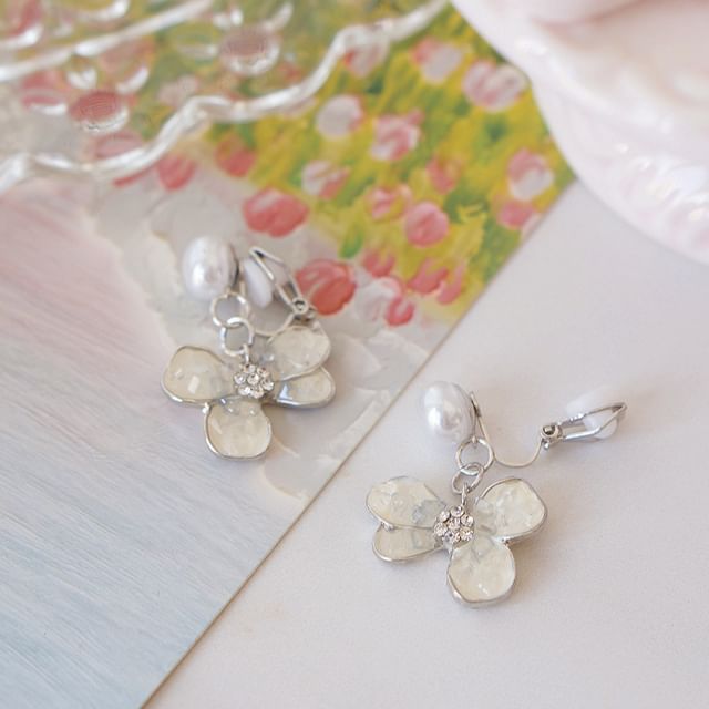 Earring Pearl Alloy Crystal Drop Faux / Butterfly Floral
